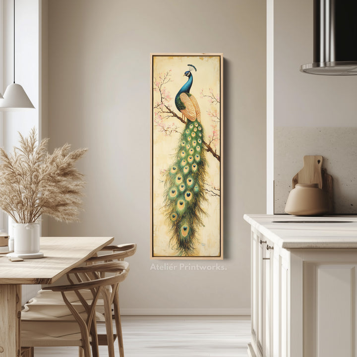 Large Canvas Peacock Framed Wall Art Long Vertical Wall Decor - V0083