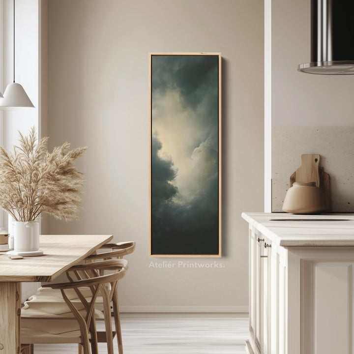 Large Canvas Dramatic Cloud Framed Wall Art Long Vertical Wall Decor - V0084