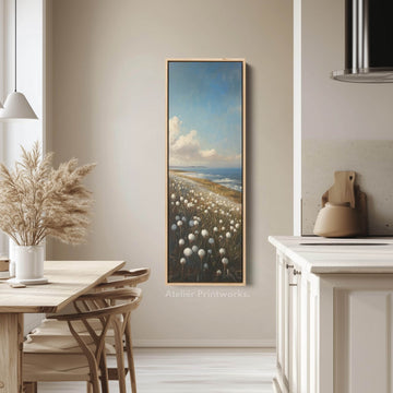 White Cotton Wild Flower Vertical Tall Wall Art Large Framed Canvas - Atelier Printworks