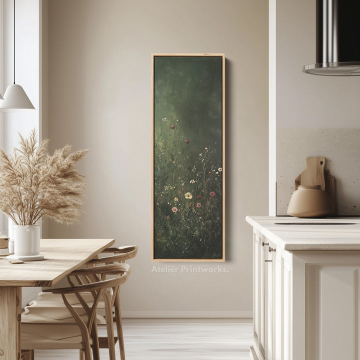 Vintage Wild Flowers Dark Green Vertical Wall Art - Tall Long Narrow Vertical Wall Decor - V0122