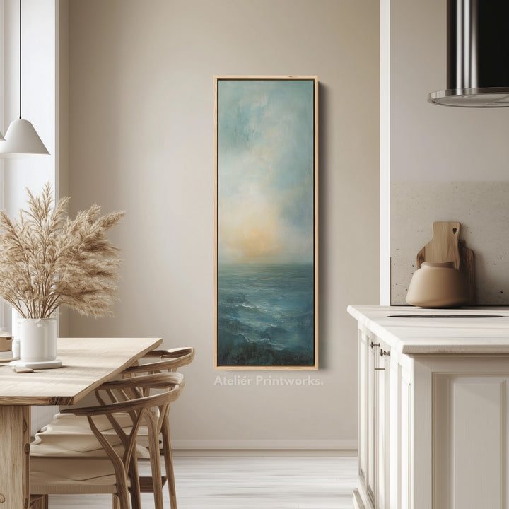 Vintage Neutral Coastal Framed Vertical Long Canvas Wall Art Prints for bedroom - V0140