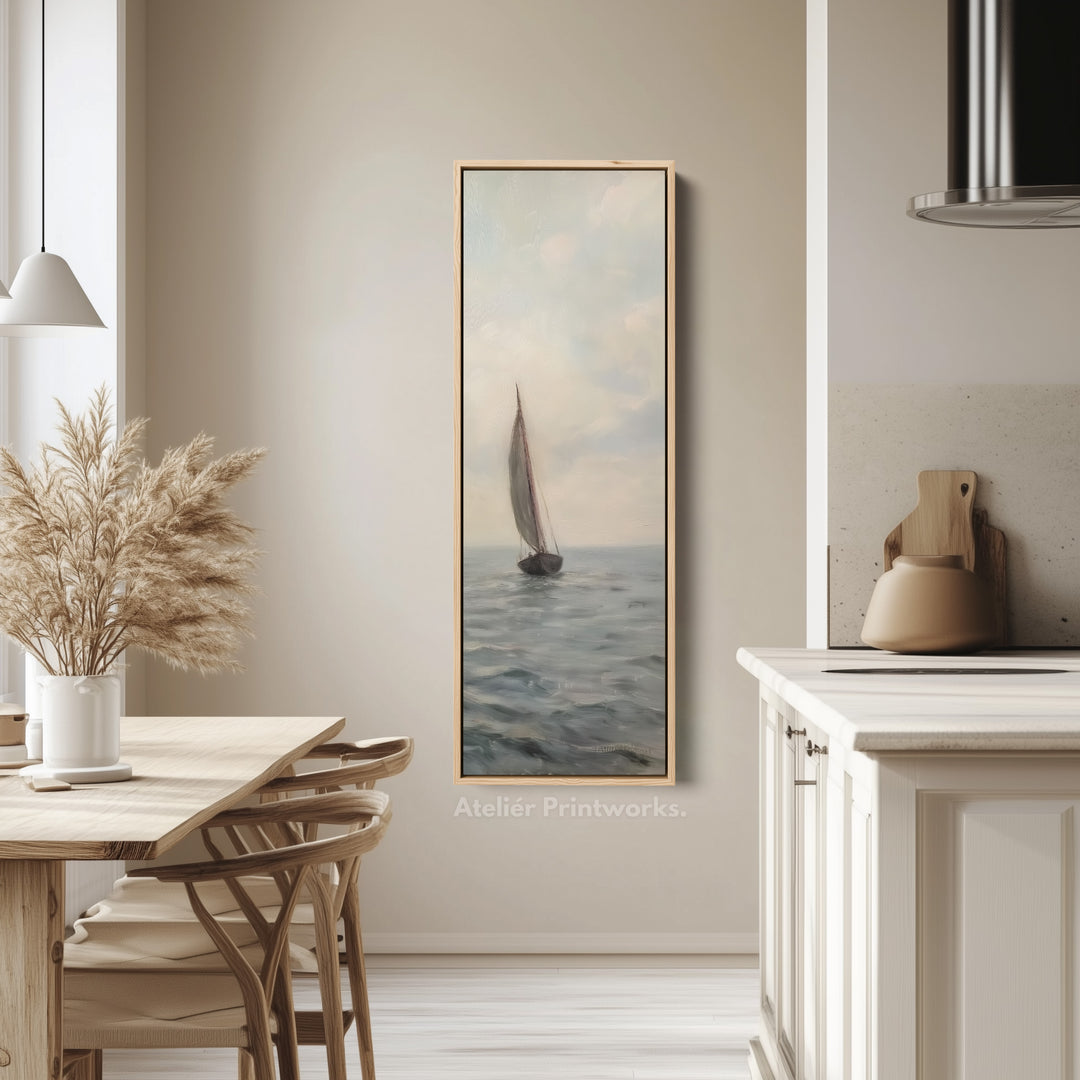 Long Canvas Wall Art Prints for bedroom Vintage Sailboat Framed Vertical - V0143