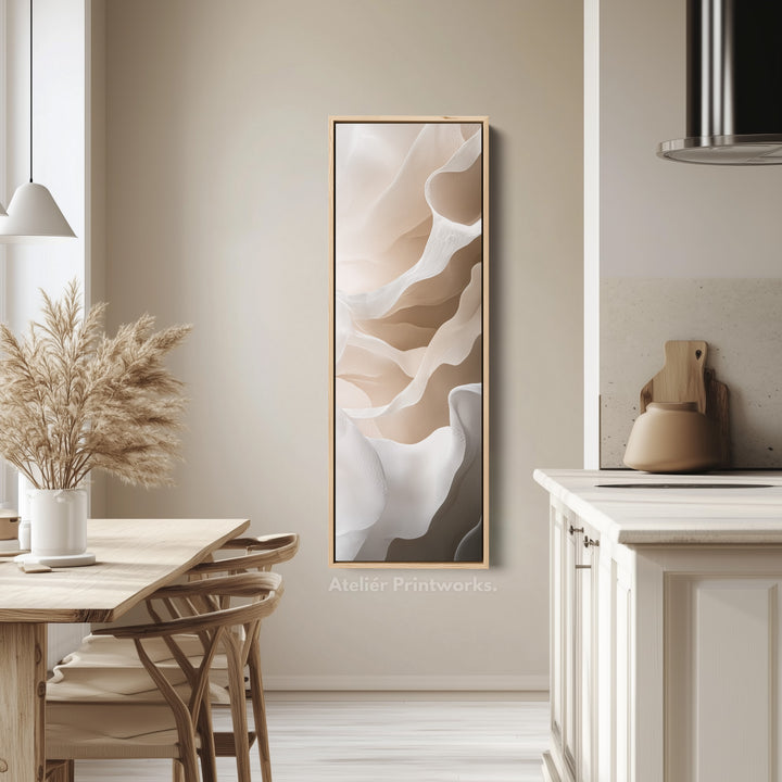 Beige & White Long Narrow Vertical Wall Art Large Canvas Decor - V0156