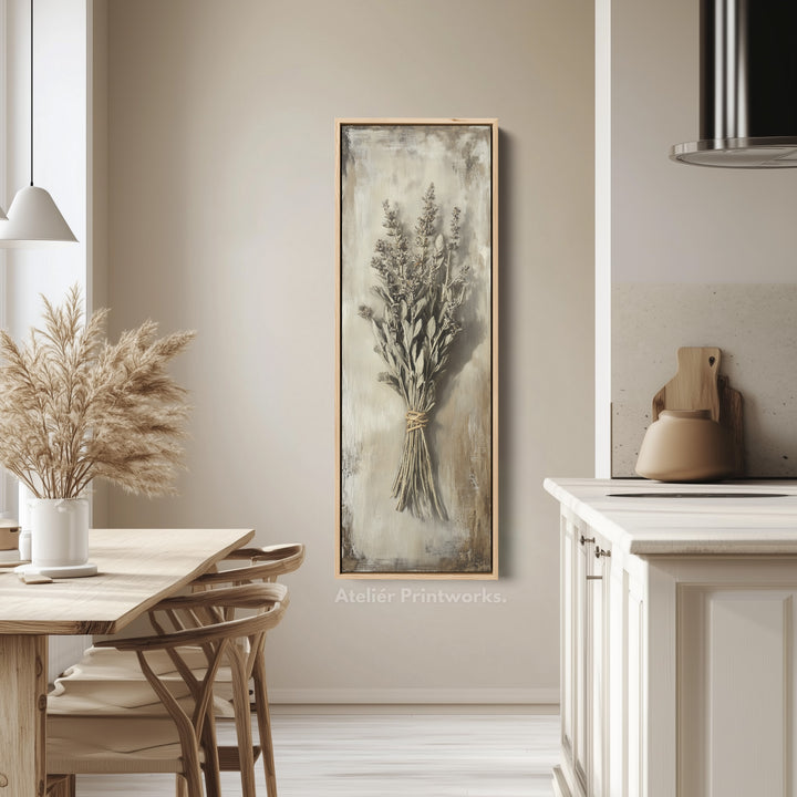 Kitchen Wall Art Long Vertical Framed Canvas Decor Vintage Sage - V0188