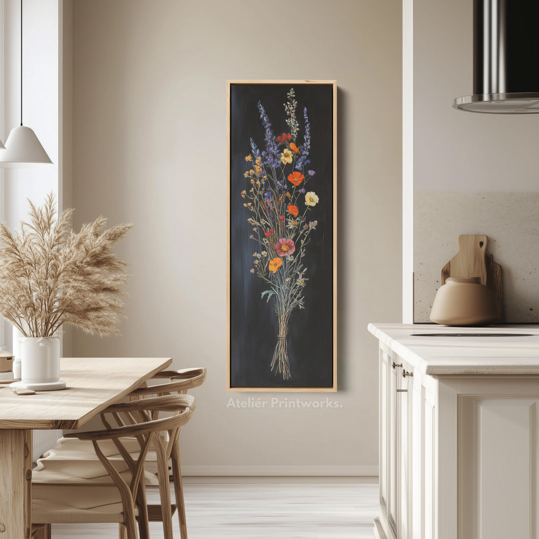 Wild Flower Kitchen Wall Art Long Vertical Framed Canvas Decor - V0189