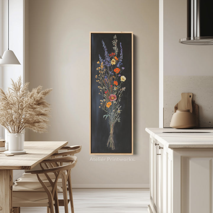 Wild Flower Kitchen Wall Art Long Vertical Framed Canvas Decor - V0189