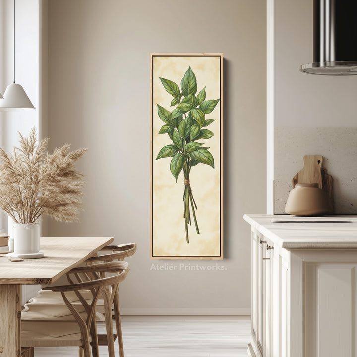 Basil Cottagecore Kitchen Wall Art Long Vertical Framed Canvas Decor - V0194