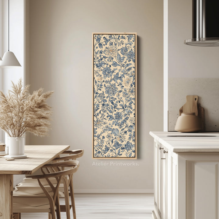 Vintage Beige & Blue Floral Vertical Long Wall Decor - V0198