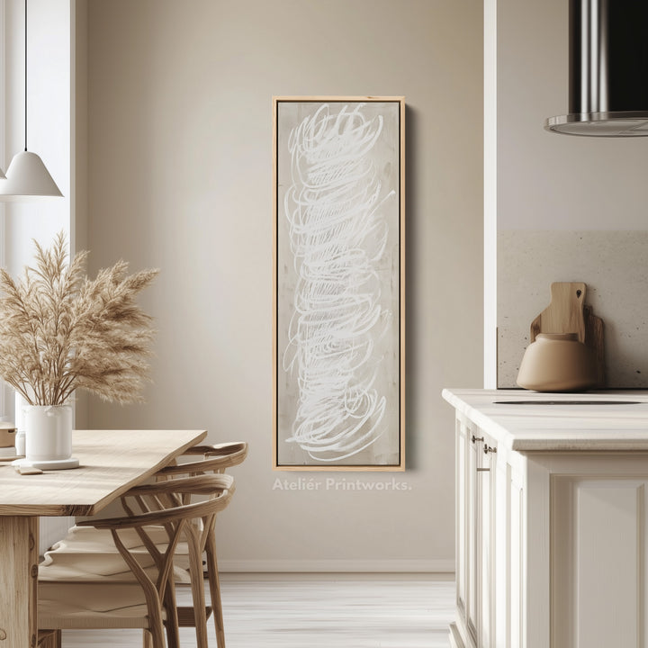 Abstract White Minimalist Long Vertical Framed Canvas Wall Decor - V0199