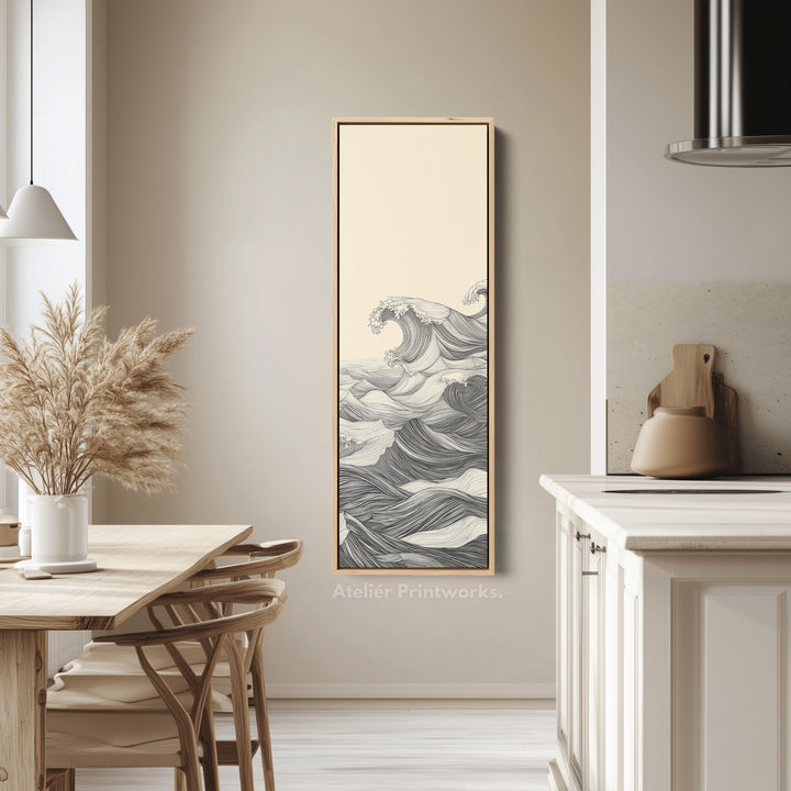 Vertical Abstract Ocean Wave Long Framed Canvas Decor - V0206