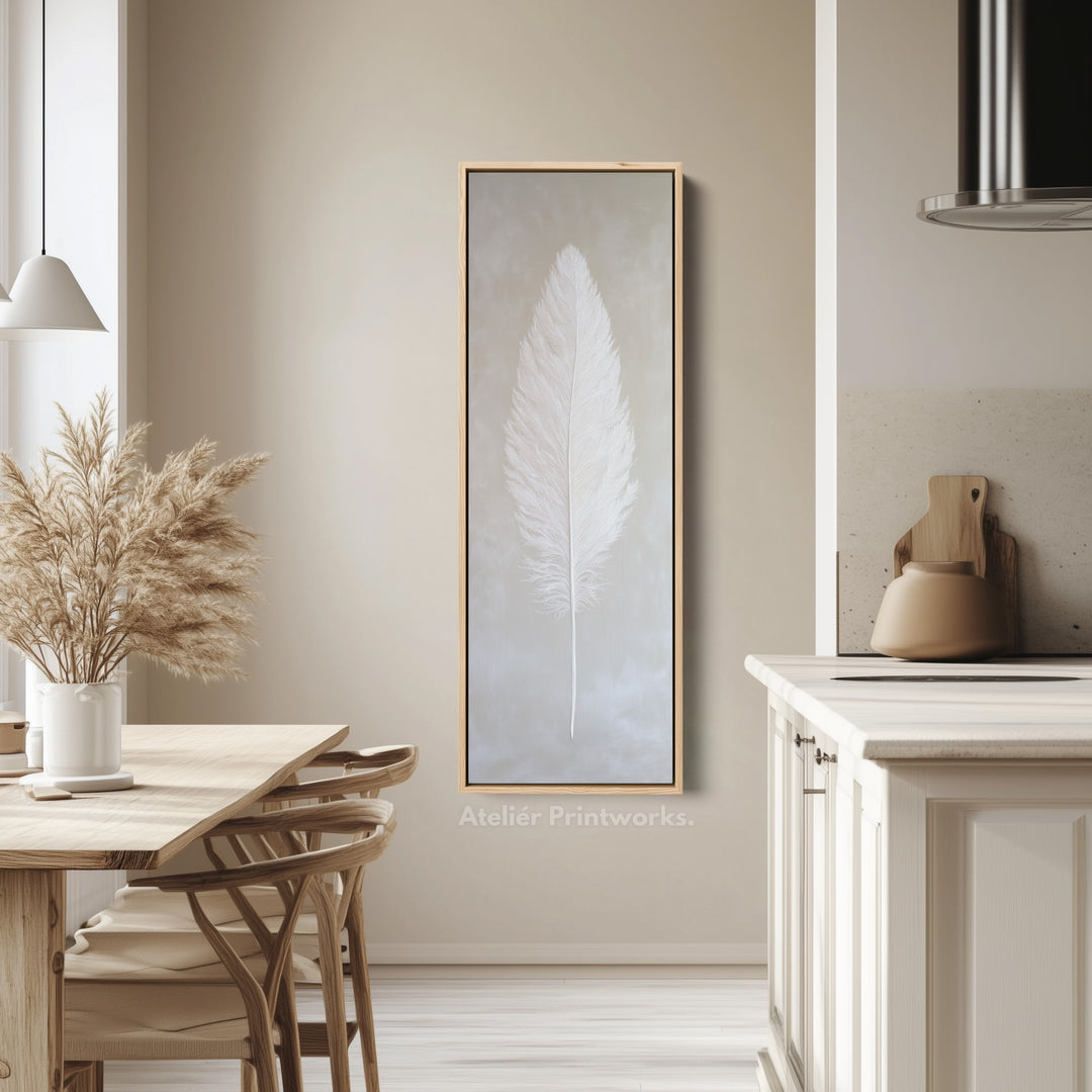 Vertical Wall Art White Feather Bedroom Wall Art - V0244