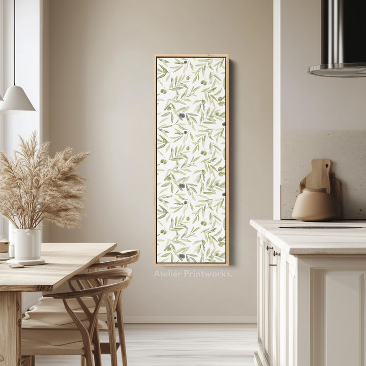 Minimalist Olive Leaves Long Vertical Framed Wall Decor - V0265