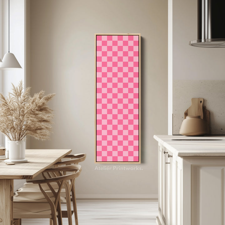 Pink Checkered Gingham Vertical Slim Wall Art - V0310