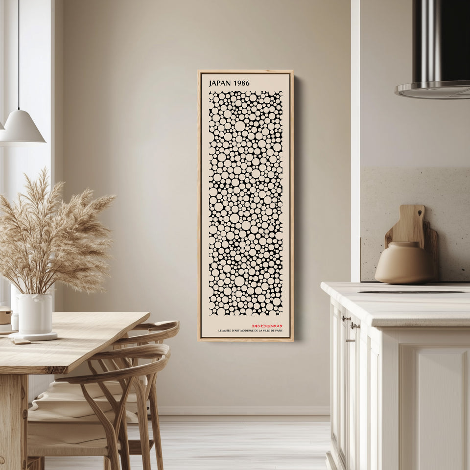 Tall Narrow Wall Art – Black & Cream Dot Print, Minimalist Japandi Vertical Wall Decor