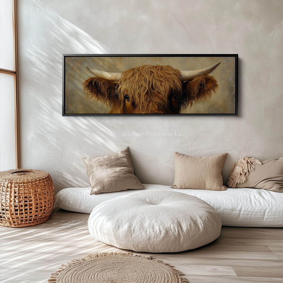 Highland Cow Picture Panoramic Canvas Prints Long Narrow Wall Art - H0063