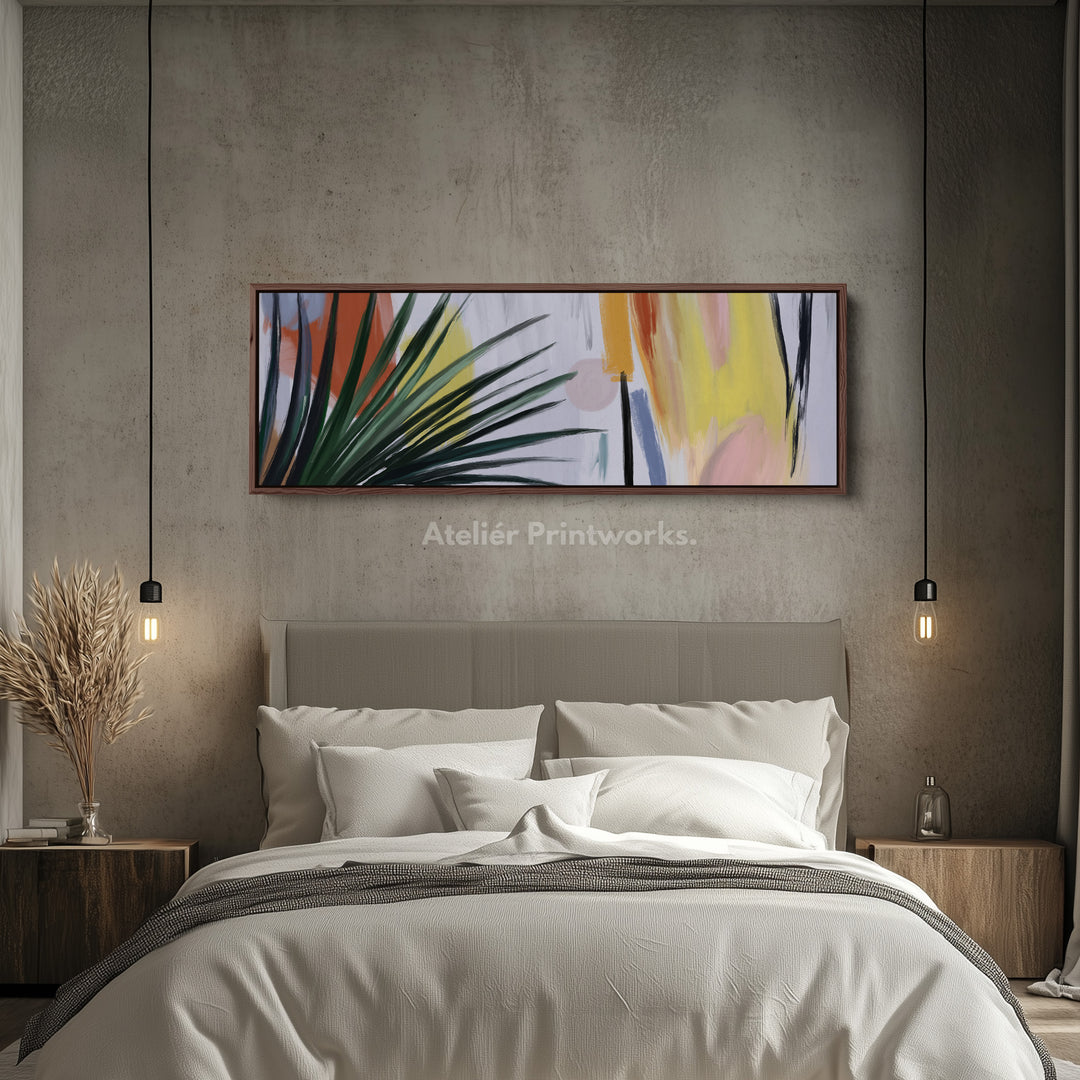 Horizontal Tropical Abstract Palm Fronds Wall Art for Living Room or Bedroom