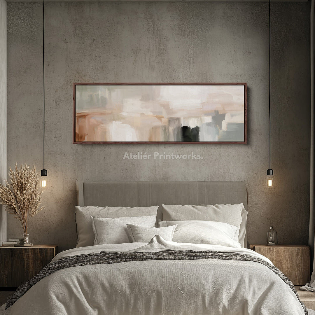 Minimalistische Beige Abstracte Horizontale Brede Muurkunst