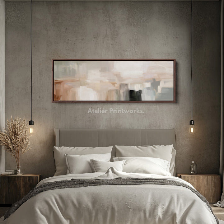 Minimalistische Beige Abstracte Horizontale Brede Muurkunst