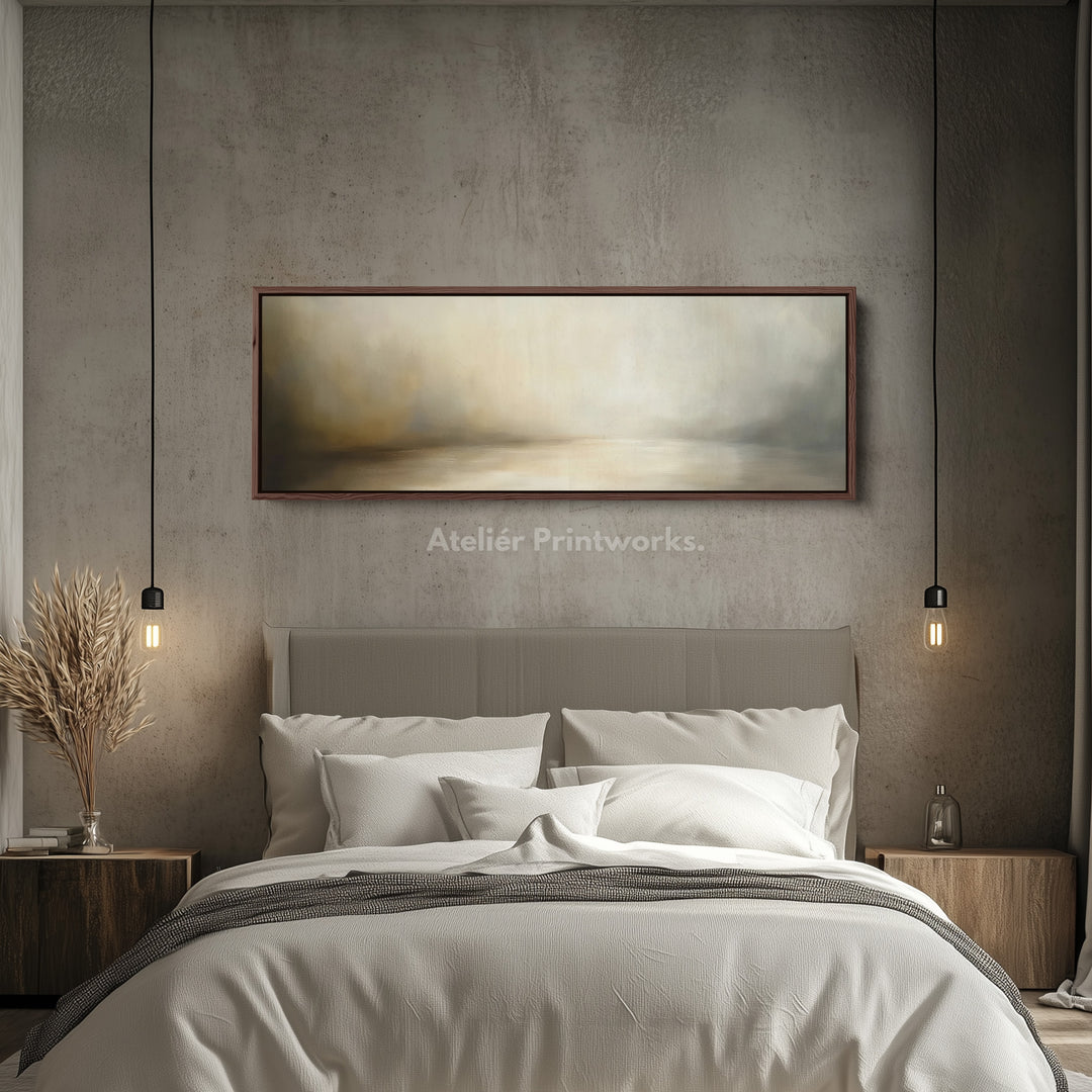 Abstracte beige olieverfschilderij horizontale wanddecoratie