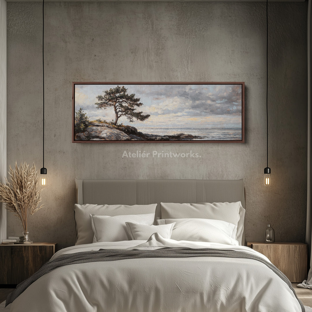 Vintage Landscape Artwork Long Narrow Large Framed Canvas