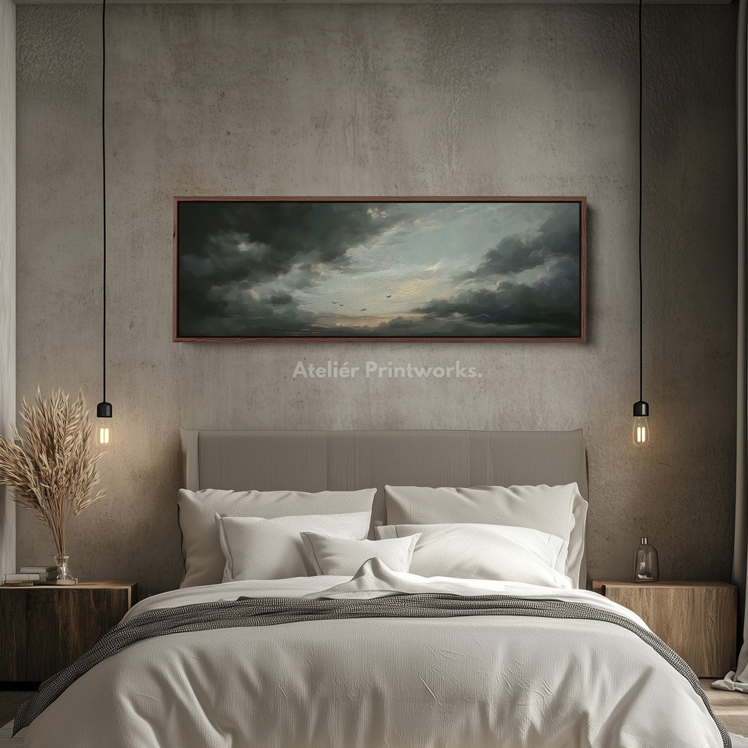 Panoramische Onheilspellende Wolken Lange Smalle Muurkunst Groot Ingelijst Canvas