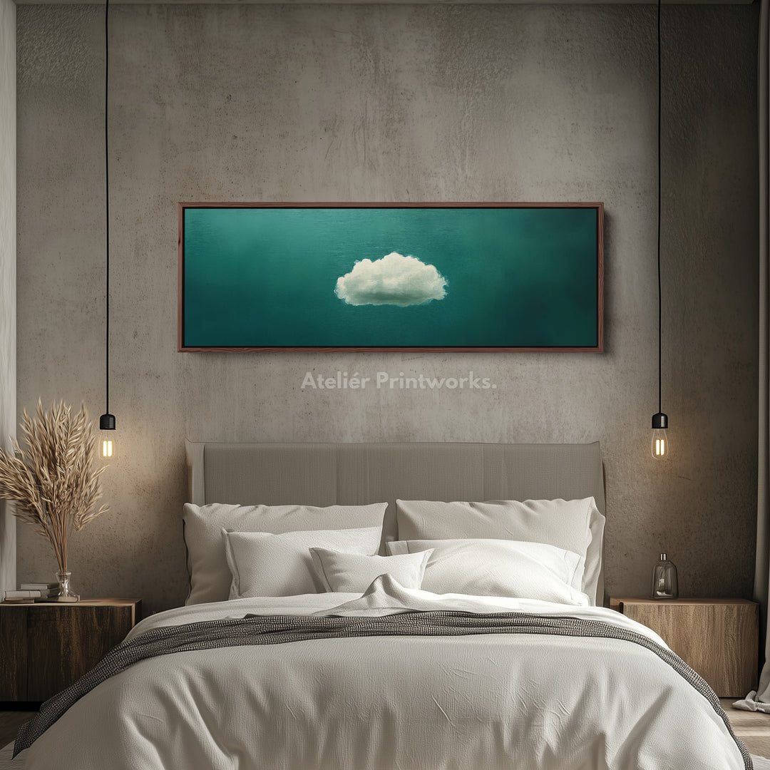 Boven het bed wanddecoratie - minimalistische witte wolk grote ingelijste canvas