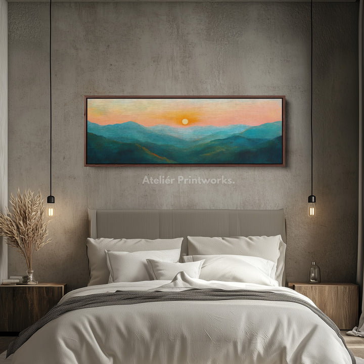 Abstracte zonsopgang panoramisch boven bed muurdecor grote ingelijste afbeeldingen