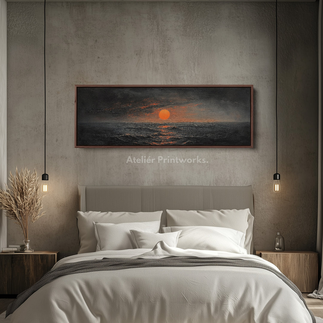 Abstracte zonsondergang panoramisch boven bed muurdecoratie grote ingelijste muurkunst