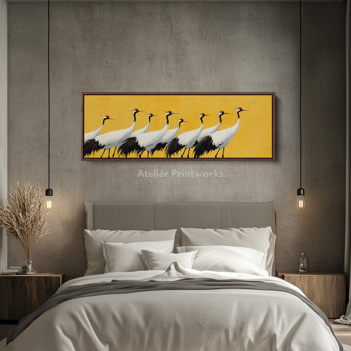 Red Crowned Cranes Panoramic Long Large Canvas Wall Decor Horizontal