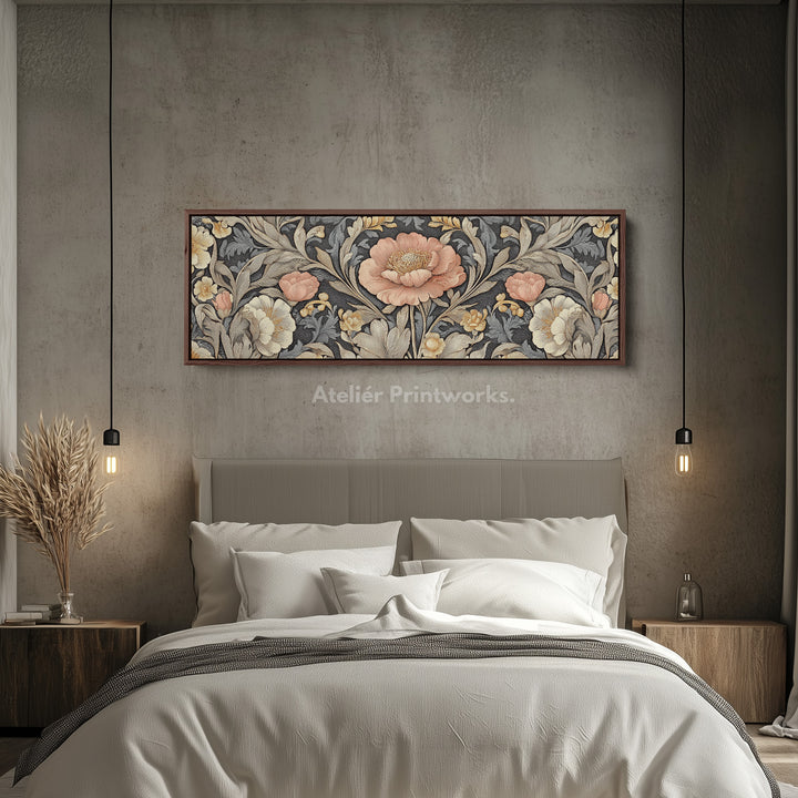 Vintage Floral Pattern Large Canvas Long Narrow Horizontal Wall Art