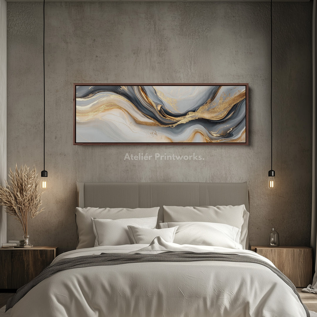 Gouden marmer grote ingelijste canvas lange smalle horizontale wanddecoratie