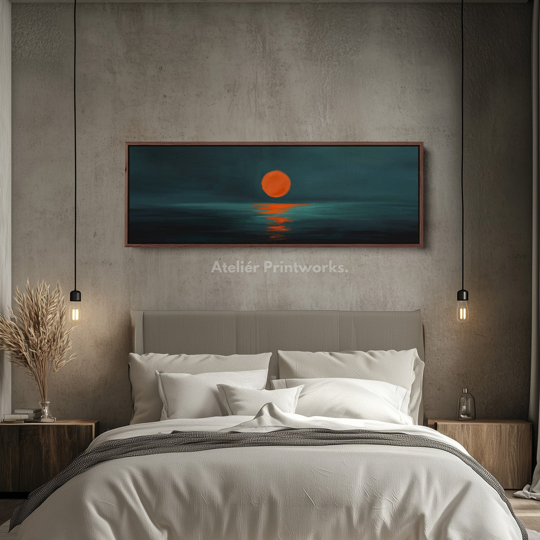 Minimalist Sunset Narrow Wide Horizontal Wall Decor Large Framed Canvas