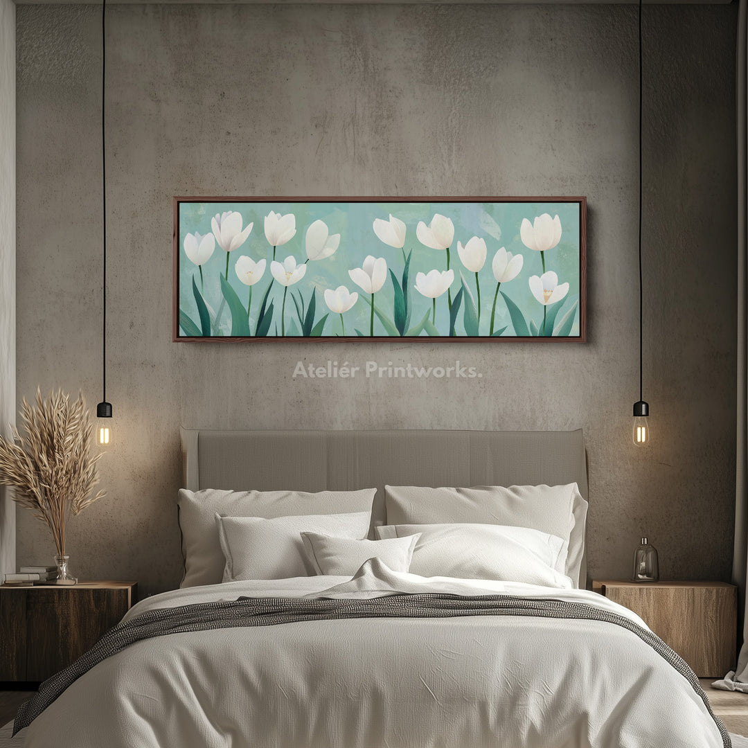 Minimalist Tulips Framed Canvas Horizontal Narrow Wall Art Decor