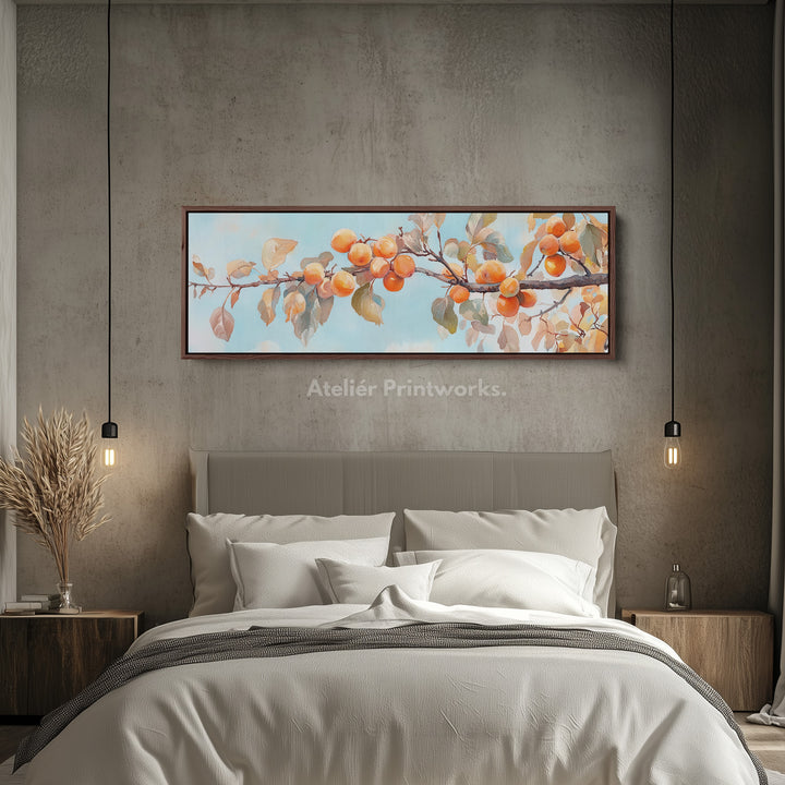 Persimmon Branch Large Framed Long Canvas Horizontal Wall Art