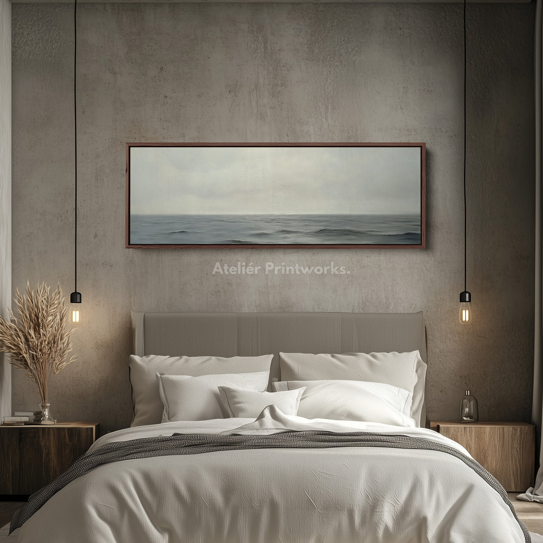 Kalmerende zee lang smal ingelijst canvas wanddecoratie