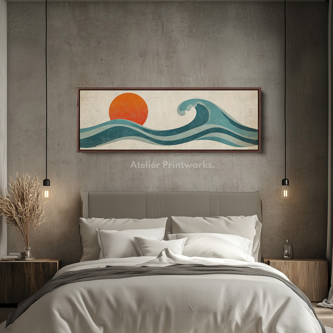 Retro zonsondergang lange smalle horizontale wandkunst canvas