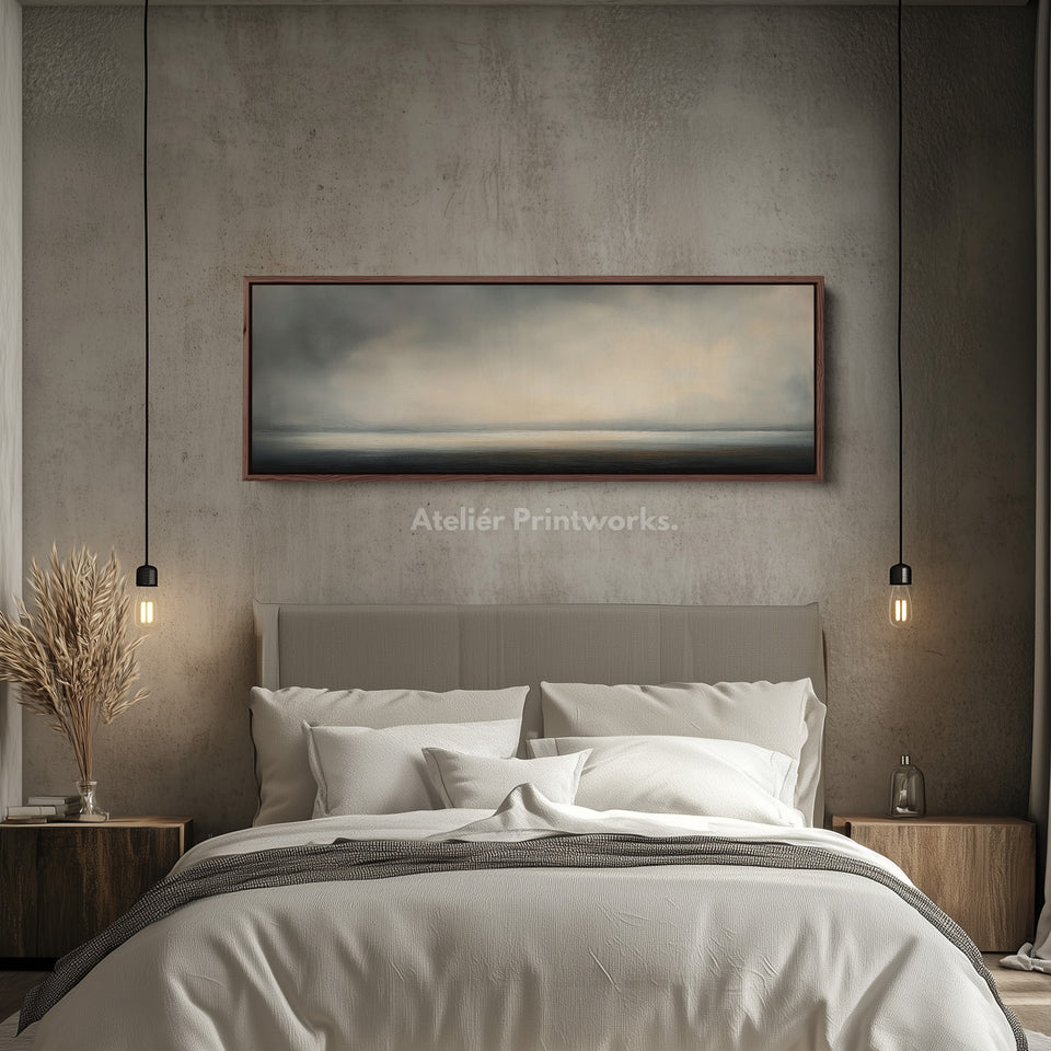 Gray & Beige Abstract Sunset Long Skinny Above Bed Wall Decor