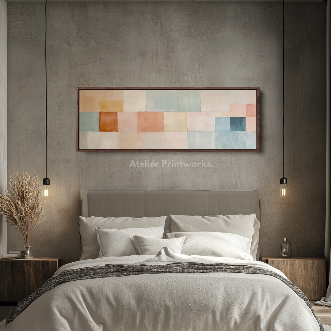 Abstract pastel lang ingelijst horizontaal canvas wanddecoratie