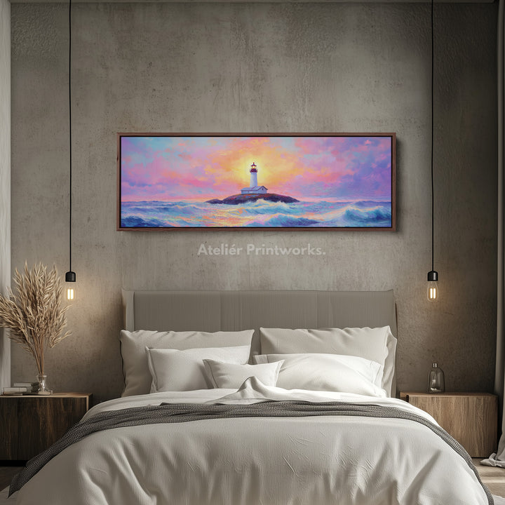 Vuurtoren schilderij lange horizontale boven bed wanddecoratie