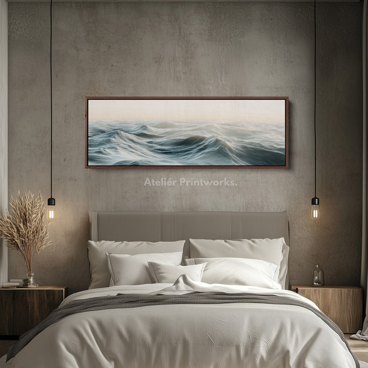 Ocean Waves Lange Smalle Horizontale Muurkunst Ingelijst Canvas