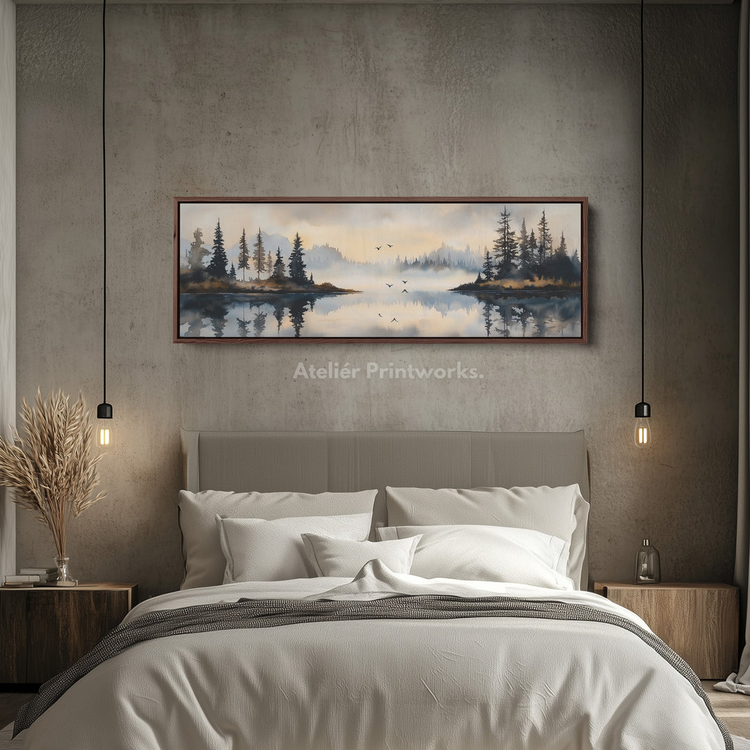 Watercolour Landscape Above Bed Decor Framed Canvas Wall Decor