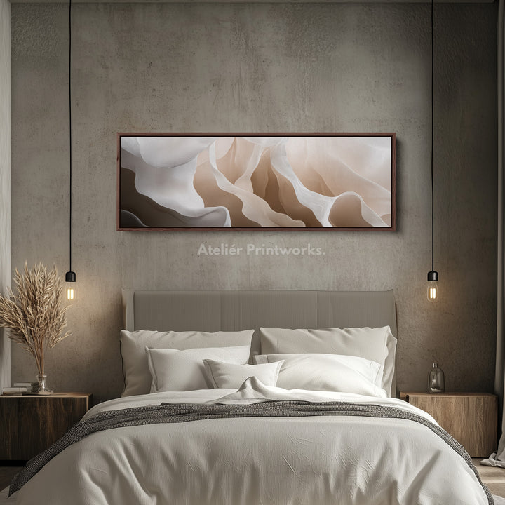 Beige & Wit Abstract Boven Bed Lange Smalle Horizontale Muurdecoratie