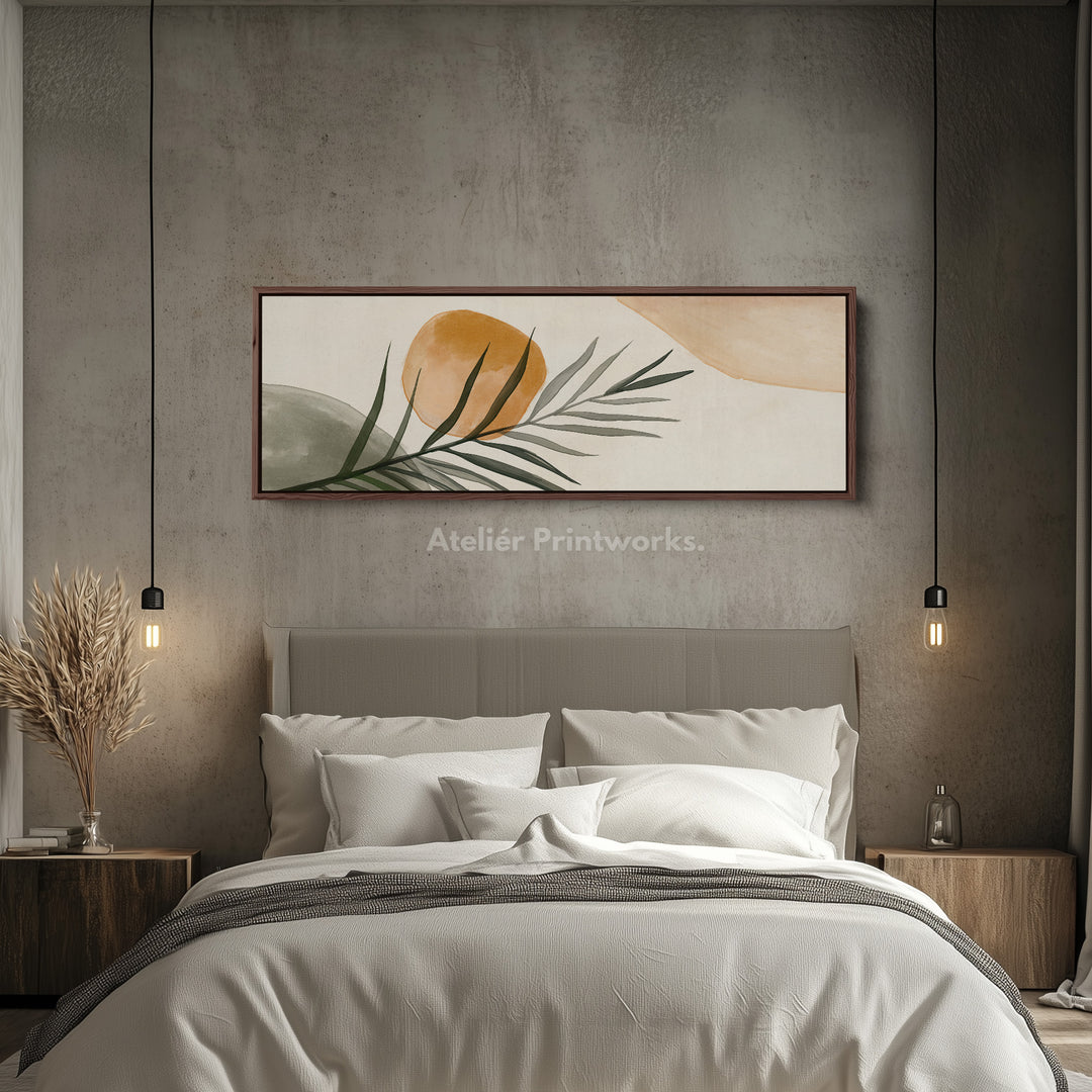 Beige & groene botanische panoramische grote ingelijste wanddecoratie