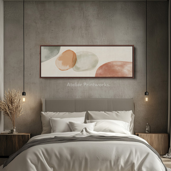 Beige & groene abstracte panoramische grote ingelijste wanddecoratie