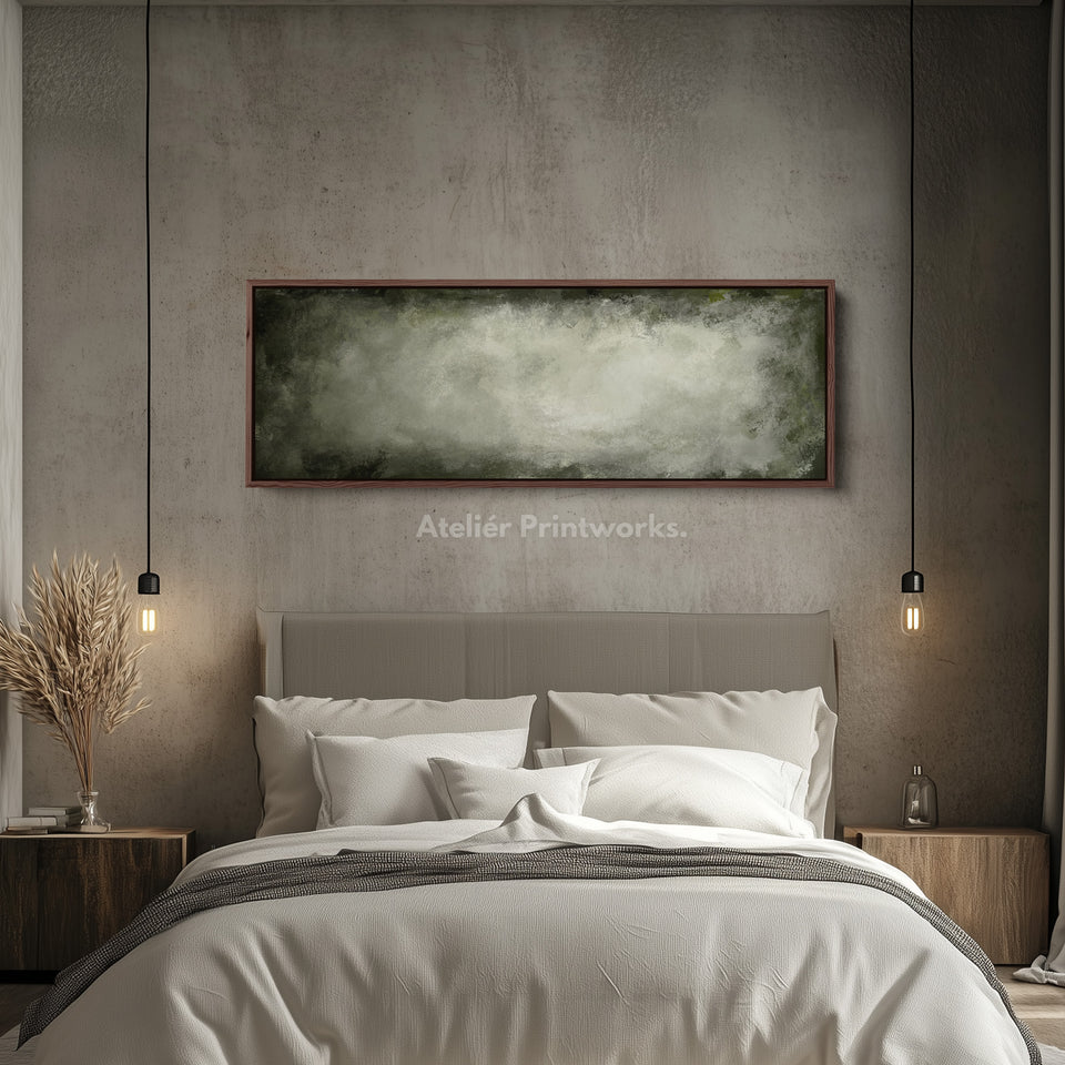 Olive Mist Abstract Long Horizontal Wall Art