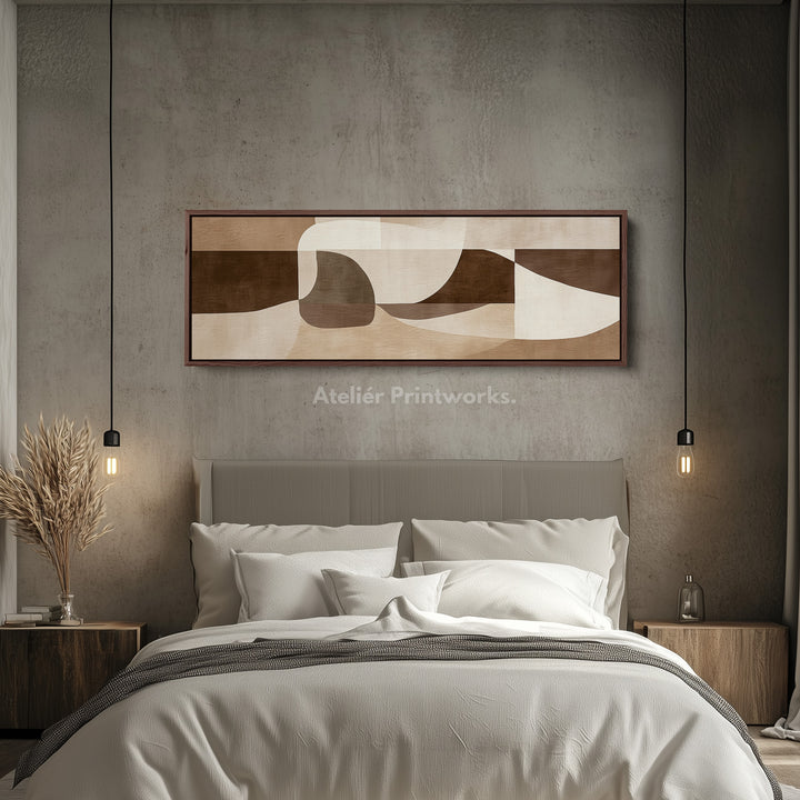 Beige abstract boven bed ingelijste canvas wanddecoratie