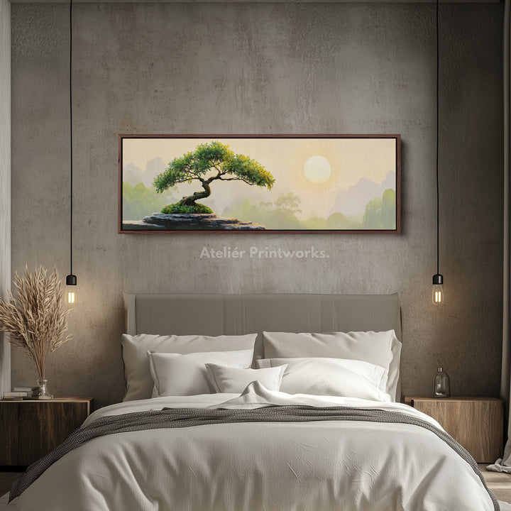 Bonsai boom botanische wandkunst lange panoramische wanddecoratie