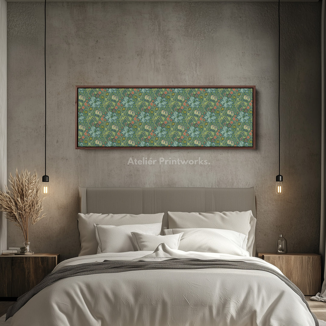 Horizontale lange wanddecoratie William Morris gouden lelie