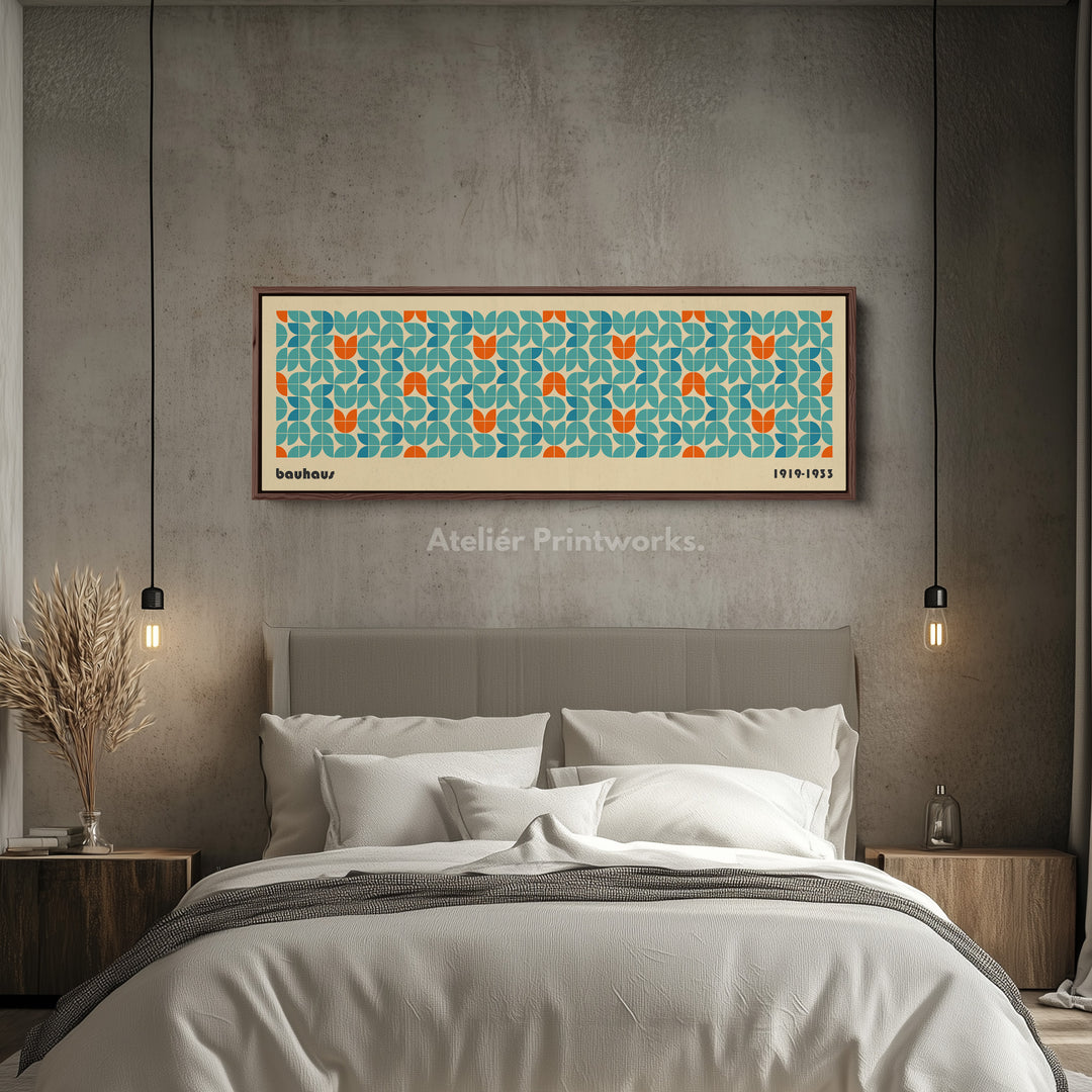 Horizontal Long Wall Art Beige Bauhaus Geometric