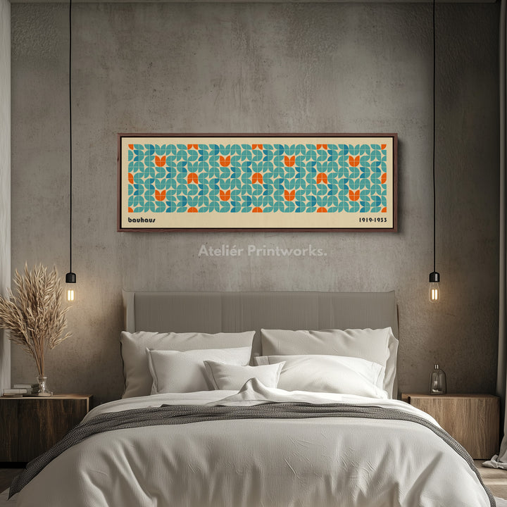 Horizontal Long Wall Art Beige Bauhaus Geometric